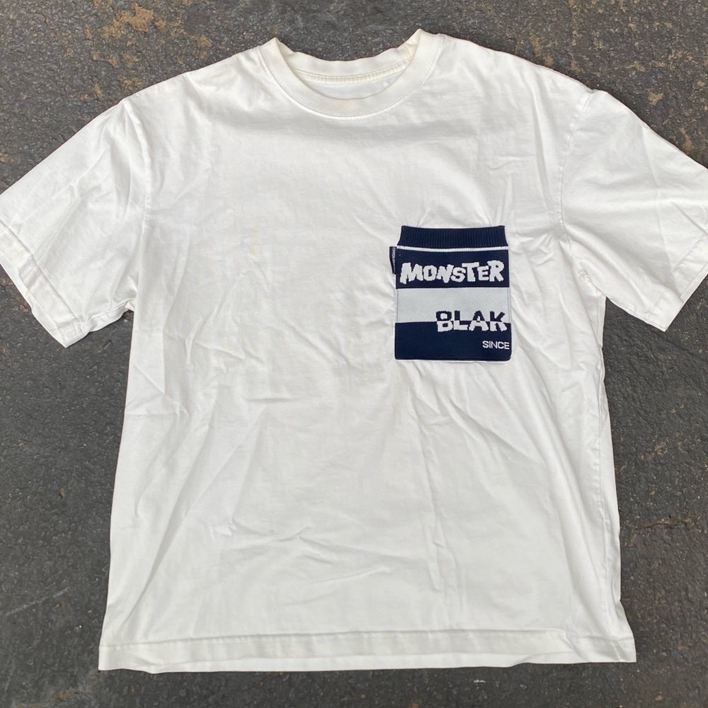 Size XL - Monster BLAK White T-Shirt with Navy Pocket
